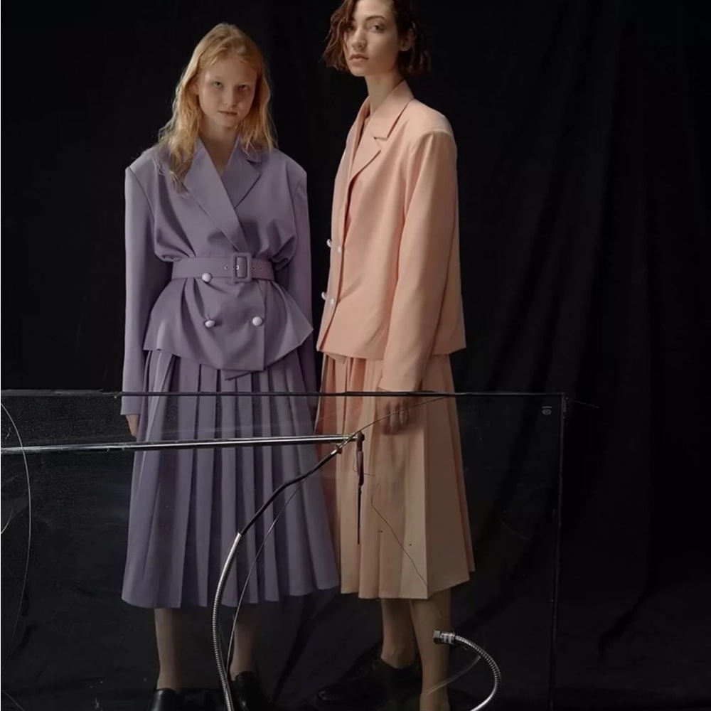 Lilac purple 90s vintage style blazer and pleated skirt set